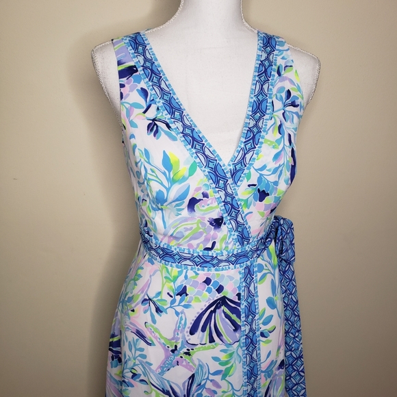 Lilly Pulitzer Dress Shaylee Midi Wrap Shell Beach Small Engineered 2 XS 4 - Picture 5 of 13